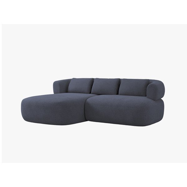 Tamsiai mėlynos spalvos kampinė sofa iš boucle (su kairiuoju kampu/su gultu) Jenny – Micadoni 
