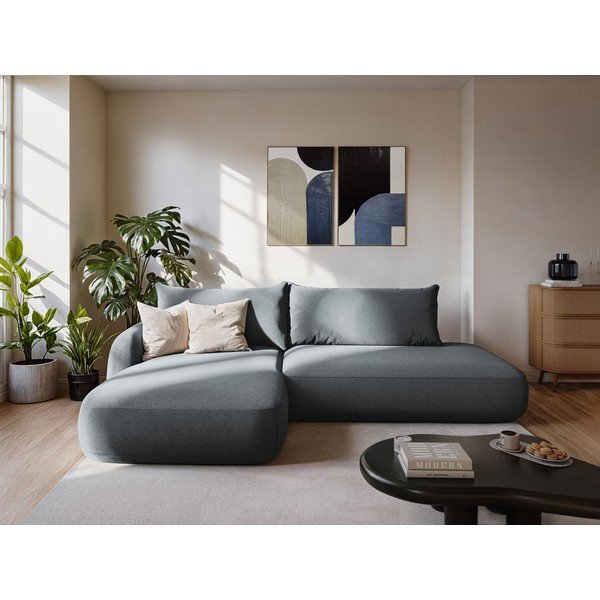 Pilkos spalvos sulankstoma kampinė sofa (su dešiniuoju kampu/su gultu) Hale – Makamii-image-1