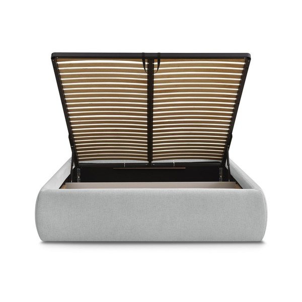 Šviesiai pilkos spalvos dvigulė lova audiniu dengta su sandėliavimo vieta/be galvūgalio su lovos grotelėmis 180x200 cm Inera – Bobochic Paris-image-4