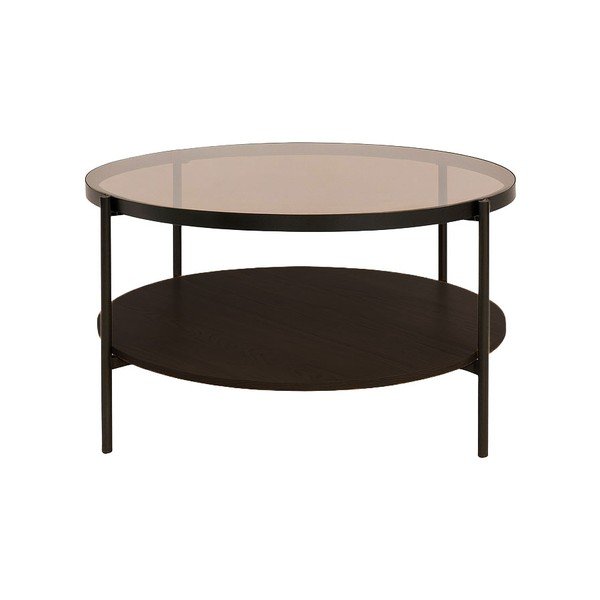 Rudos spalvos apvalios formos kavos staliukas su stikliniu stalviršiu ø 84 cm Hassel – Unique Furniture