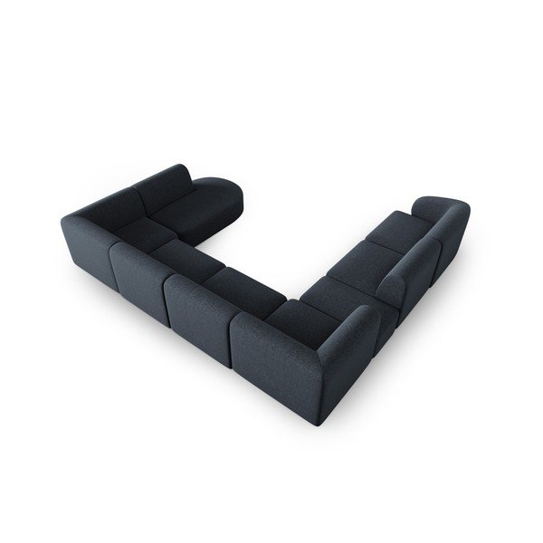 Mėlynos spalvos iš šenilinio audinio kampinė sofa (su kairiuoju kampu/„U“ formos) Paolo – Milo Casa-image-3