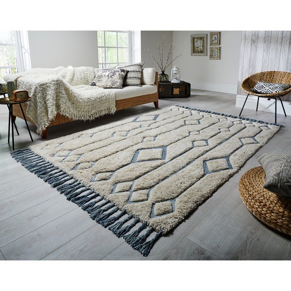Smėlio ir mėlynos spalvos rankomis austas kilimas "Flair Rugs Solitaire Sion", 160 x 230 cm-image-2