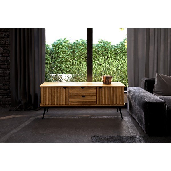 Natūralios spalvos žema komoda iš ąžuolo medienos 144x57 cm Kula - The Beds-image-1