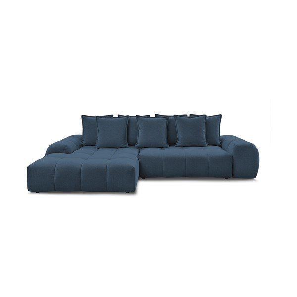 Tamsiai mėlynos spalvos iš šenilinio audinio sulankstoma/su sandėliavimo vieta kampinė sofa (su kairiuoju kampu/su gultu) Everest – Bobochic Paris