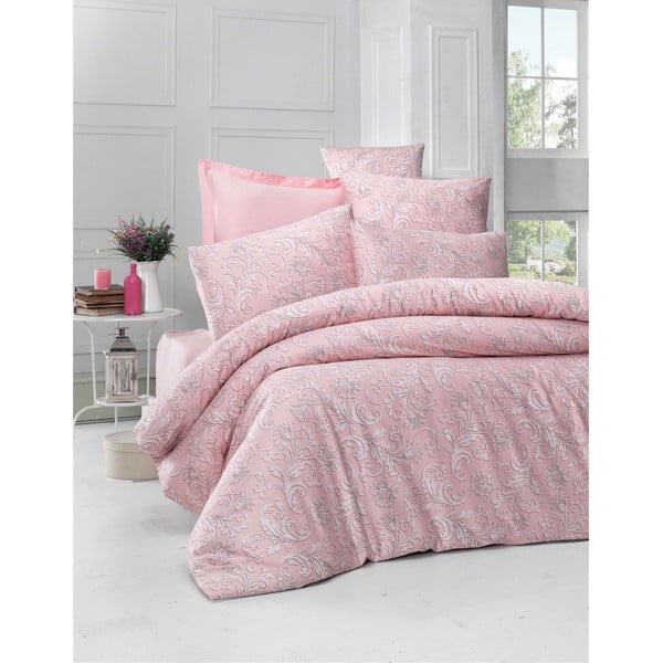 Rožinės spalvos patalynė viengulei lovai iš medvilnės satino Victoria Verano II., 155 x 200 cm