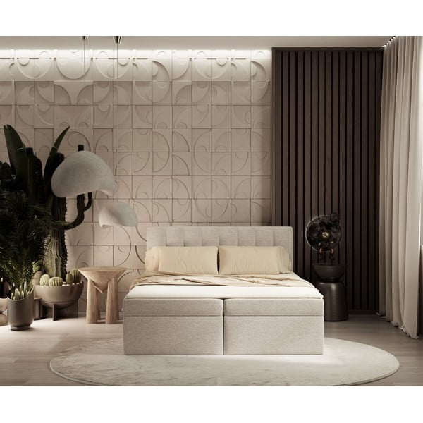 Spyruoklinė lova smėlio spalvos su sandėliavimo vieta 180x200 cm Novento – Maison de Rêve-image-3