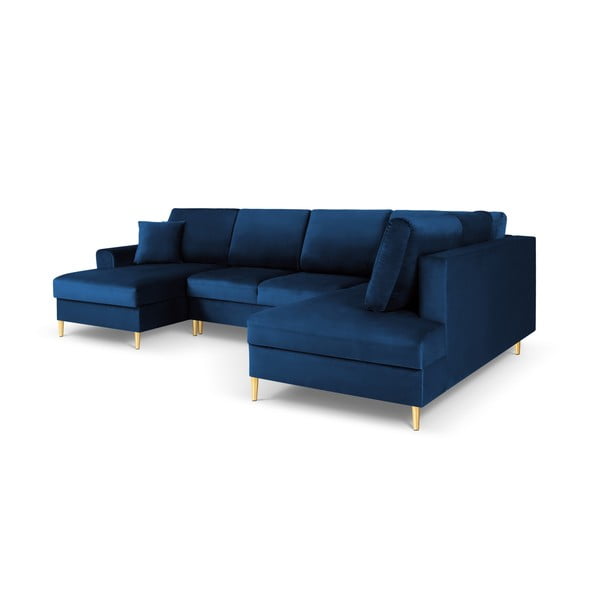 Mėlynos spalvos iš velveto sulankstoma/su sandėliavimo vieta kampinė sofa (su dešiniuoju kampu/„U“ formos) Kyoto – Cosmopolitan Design-image-3