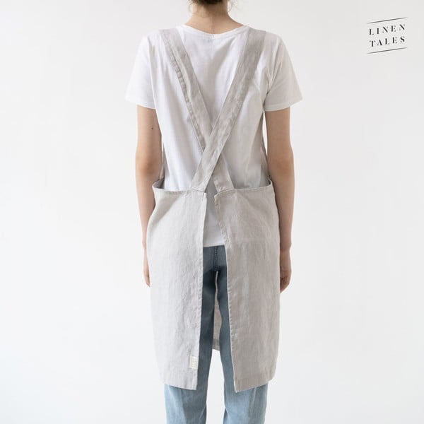 Sidabro spalvos pilka lininė prijuostė Linen Tales Crossback, ilgis 80 cm-image-1