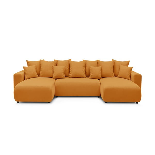 Geltonos spalvos velvetinė U formos sofa-lova Bobochic Paris Envy