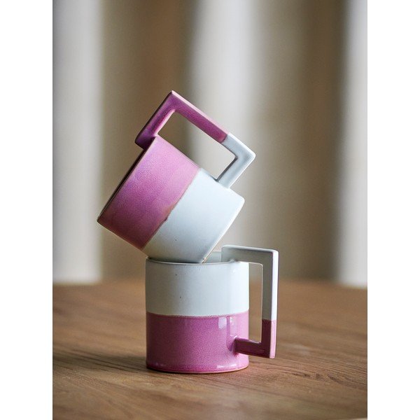 Rožinės spalvos/kreminės spalvos iš molio puodeliai 2 vnt. 375 ml Ranya – Bloomingville-image-1