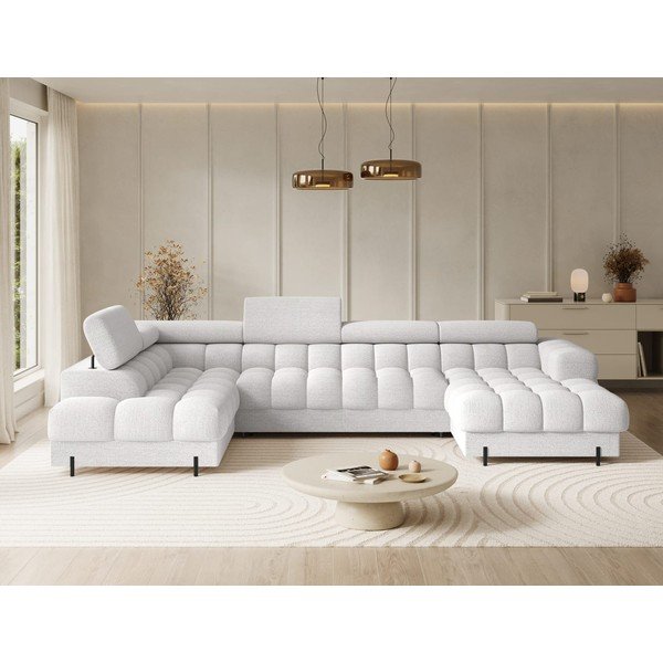 Kreminės spalvos iš boucle sulankstoma kampinė sofa (su kairiuoju kampu/„U“ formos) Feraria – ELTAP-image-1