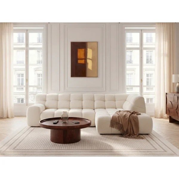 Baltos spalvos sulankstoma/ar elektrisko sēdekļa regulēšanu kampinė sofa (su dešiniuoju kampu/„L“ formos) Andre – Bobochic Paris-image-1