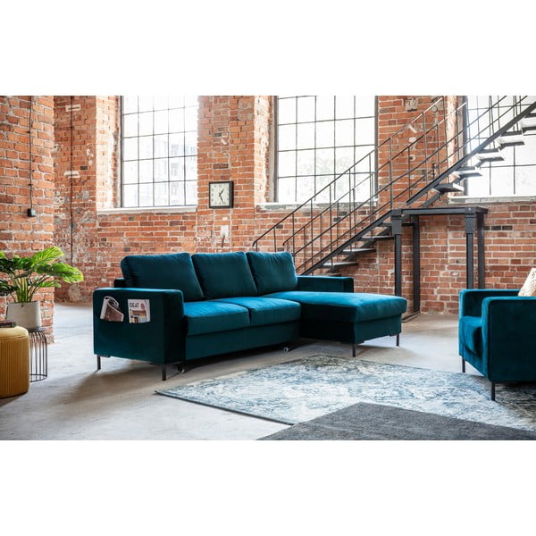 Iš velveto sulankstoma kampinė sofa smaragdinės spalvos (su dešiniuoju kampu) Lofty Lilly – Miuform-image-3
