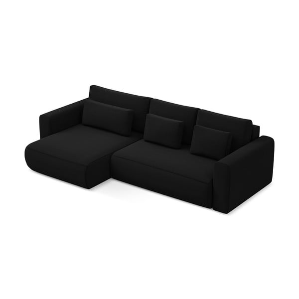 Juodos spalvos iš velveto sulankstoma/su sandėliavimo vieta kampinė sofa (su kairiuoju kampu/su gultu) Kapua – Makamii-image-4
