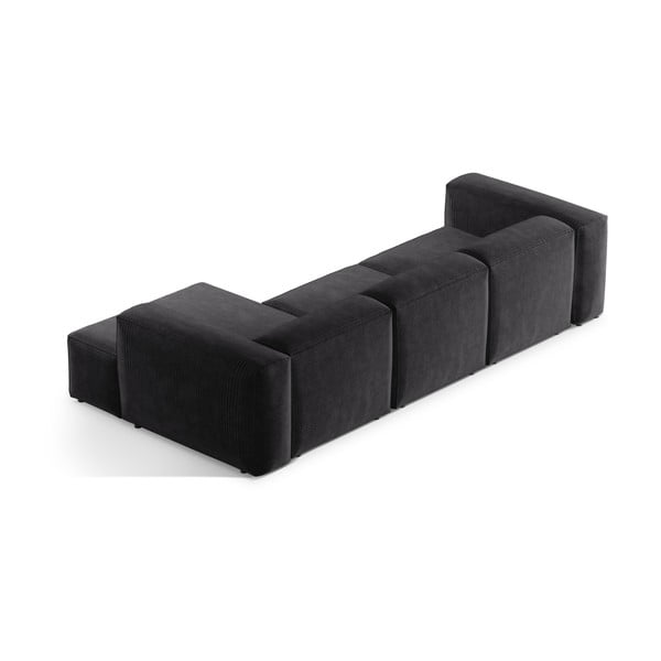 Tamsiai pilkos spalvos iš kordinio velveto kampinė sofa (su dešiniuoju kampu/su gultu) Bergamo – Cosmopolitan Design-image-4