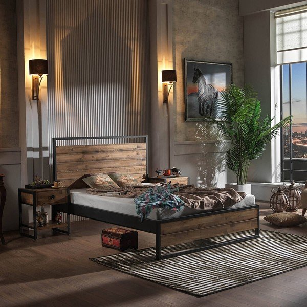 Dvigulė lova juodos spalvos/natūralios spalvos su lovos grotelėmis 140x200 cm Ariane – Kalune Design-image-1