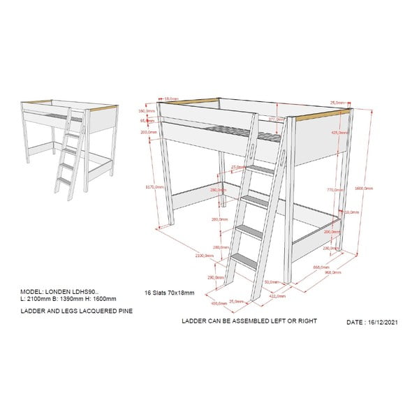 Balta vaikiška paaukštinta lova Vipack Londen, 90 x 200 cm-image-3