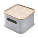 Pilka dėžutė su dangteliu pagaminta iš paulovnijos medienos iDesign Eco Handled, 21,3 x 21,3 cm