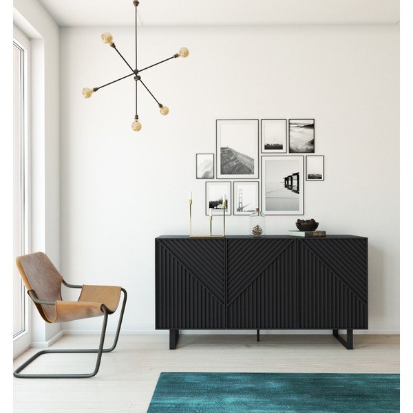 Šoninė spintelė juodos spalvos 151x80x35 cm Peta – Marckeric-image-2