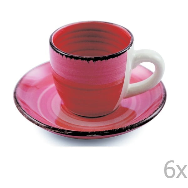 6 raudonų puodelių su lėkštute rinkinys "Villa d'Este Verde", 90 ml
