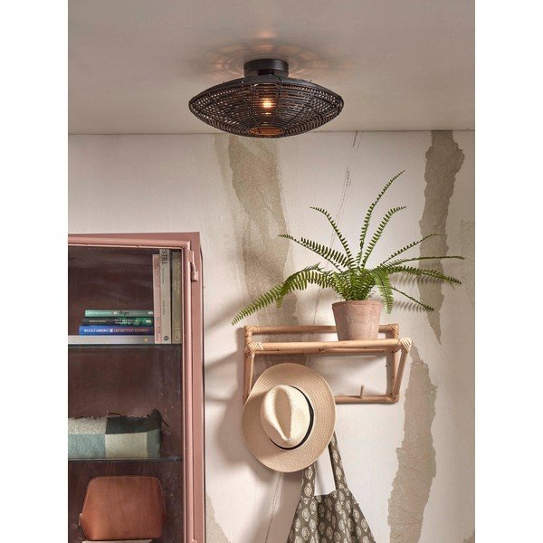 Lubinis šviestuvas juodos spalvos ø 40 cm su rotango gaubtu Tanami – Good&Mojo-image-1