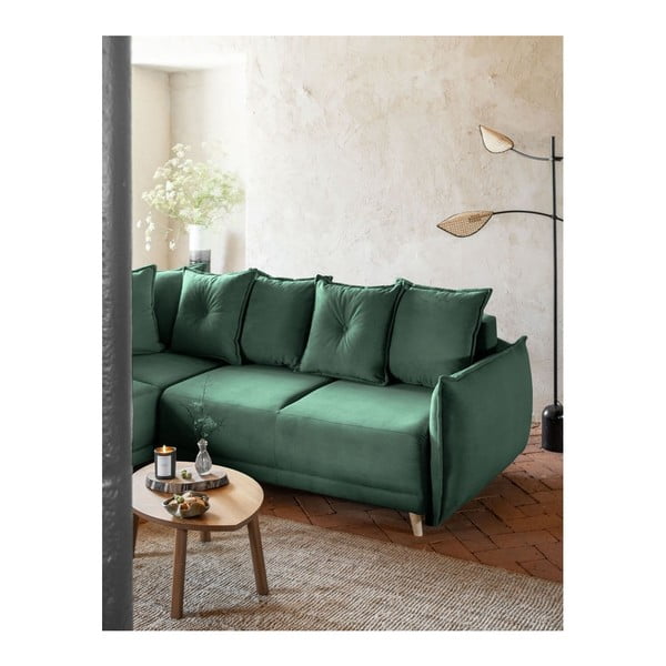 Sulankstoma kampinė sofa iš kordinio velveto žalios spalvos (kintama) Lazy Lukka – Miuform-image-4