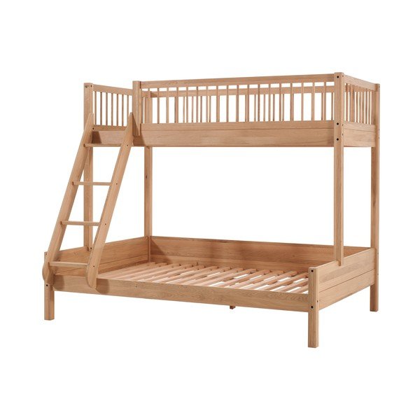 Natūralios spalvos dviauktė iš ąžuolo masyvo vaikiška lova su lovos grotelėmis 140x200/90x200 cm Forrest – Vipack