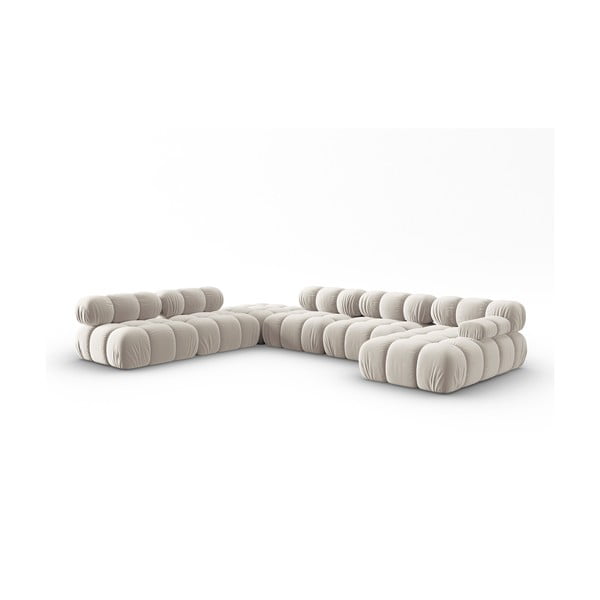 Iš velveto modulinė kampinė sofa smėlio spalvos (su kairiuoju kampu/„U“ formos) Bellis – Micadoni -image-3
