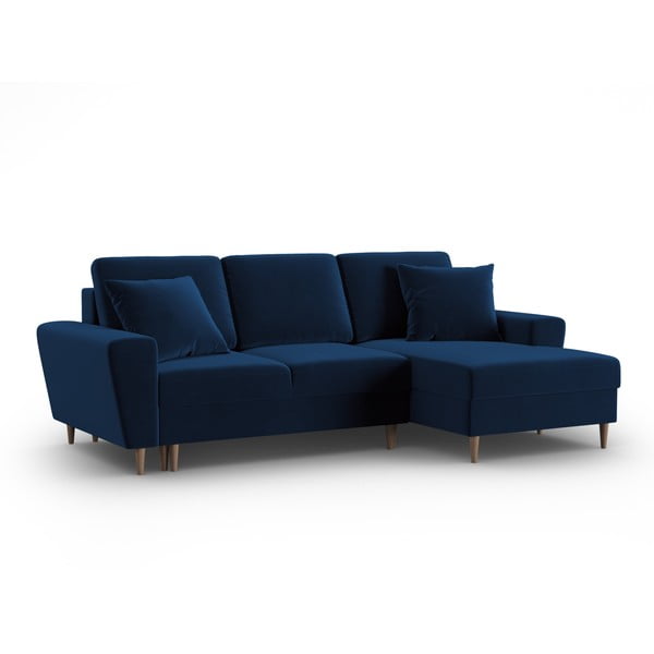 Mėlynos spalvos iš velveto sulankstoma/su sandėliavimo vieta kampinė sofa (su dešiniuoju kampu/su gultu) Kyoto – Cosmopolitan Design-image-4