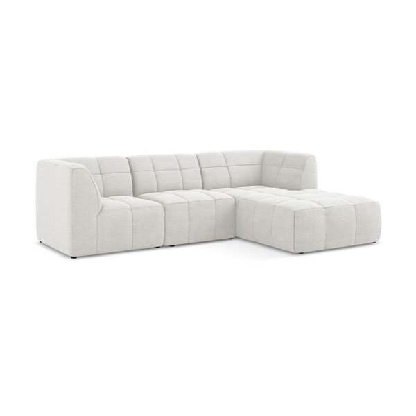 Baltos spalvos kampinė sofa iš boucle (su dešiniuoju kampu/su gultu) Aloha – Makamii-image-2