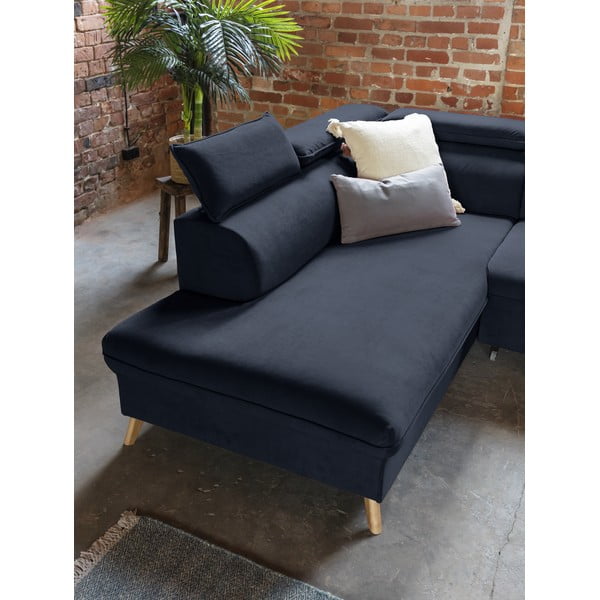 Sulankstoma kampinė sofa iš velveto tamsiai mėlynos spalvos (su kairiuoju kampu/„U“ formos) Sweet Harmony – Miuform-image-4
