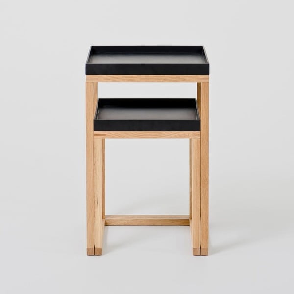 2 ąžuolinių staliukų su juodu stalviršiu rinkinys Wireworks Oak-image-1