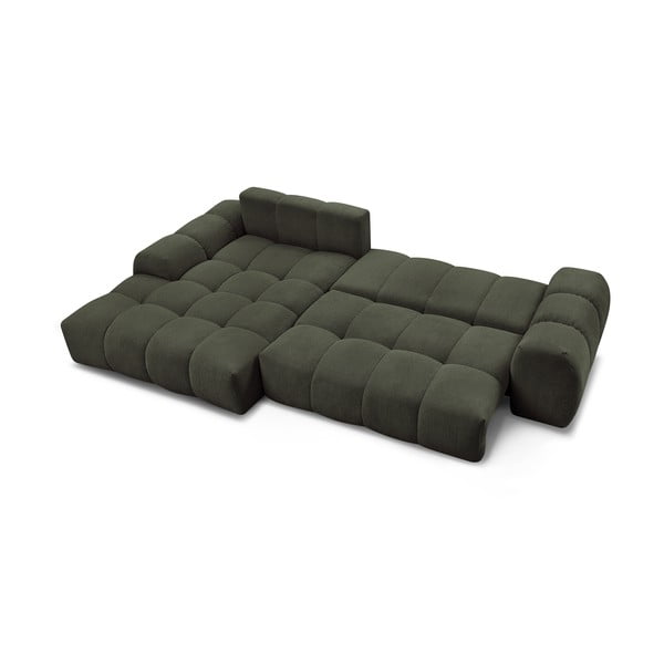 Žalios spalvos iš šenilinio audinio sulankstoma/su sandėliavimo vieta kampinė sofa (su kairiuoju kampu/su gultu) Everest – Bobochic Paris-image-4