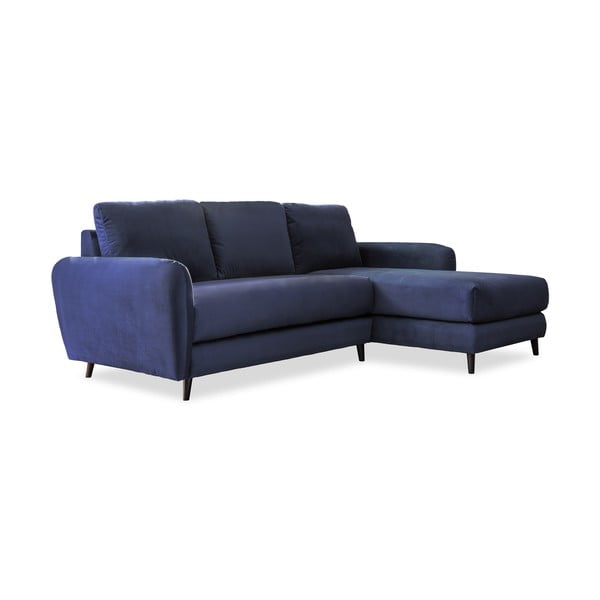 Mėlynos spalvos aksominė kampinė sofa su pakoja Miuform Cozy Claire, dešinysis kampas