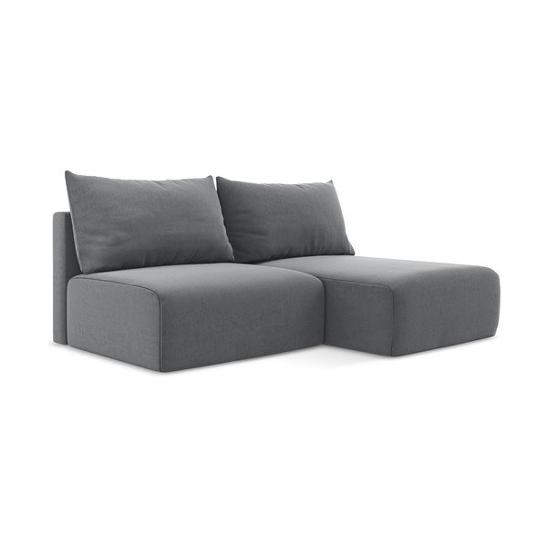 Pilkos spalvos sulankstoma/su sandėliavimo vieta kampinė sofa iš velveto (su dešiniuoju kampu/su gultu) Kalena – Makamii-image-2