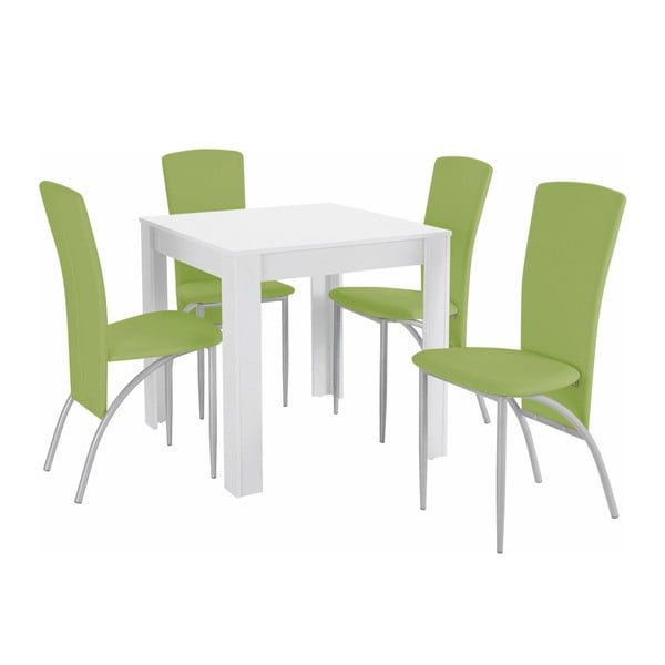 Valgomojo stalo ir 4 žalių valgomojo kėdžių komplektas "Støraa Lori Nevada Duro White Green