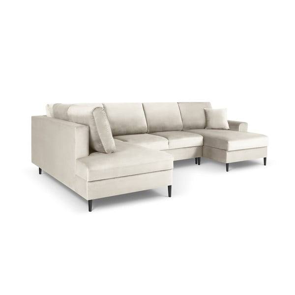 Smėlio spalvos iš velveto sulankstoma/su sandėliavimo vieta kampinė sofa (su kairiuoju kampu/„U“ formos) Kyoto – Cosmopolitan Design-image-3