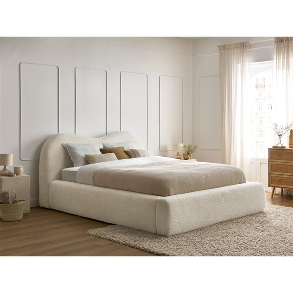 Dvigulė lova smėlio spalvos audiniu dengta su sandėliavimo vieta su lovos grotelėmis 140x190 cm Orlane – Bobochic Paris-image-1