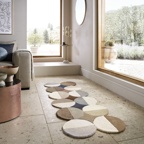 Rankų darbo pilkai smėlinės spalvos iš vilnos kilimas 80x230 cm Mia Ellipse – Flair Rugs-image-2