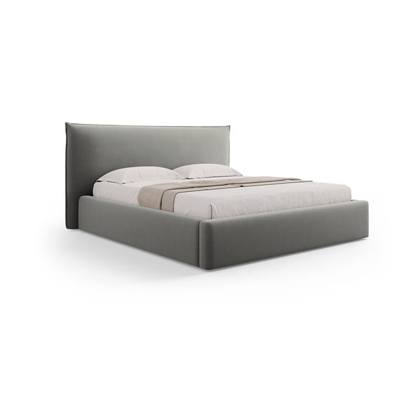 Dvigulė lova pilkos spalvos audiniu dengta su sandėliavimo vieta su lovos grotelėmis 160x200 cm Elio – Milo Casa-image-4