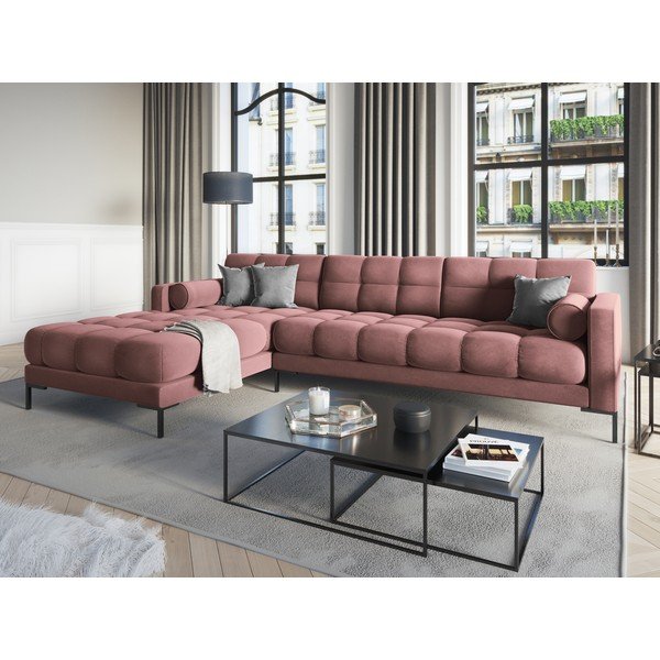 Rožinė aksominė kampinė sofa Cosmopolitan Design Bali, kampas kairėje-image-1