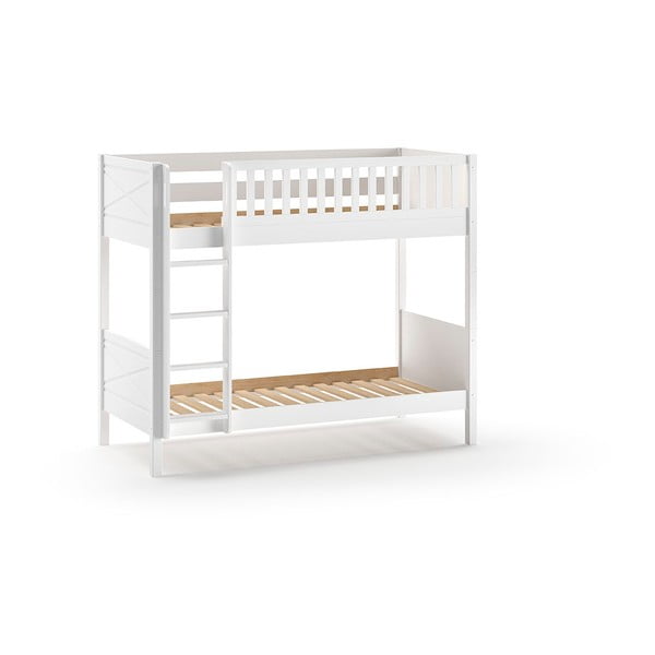 Dviauktė iš pušies masyvo vaikiška lova baltos spalvos su sandėliavimo vieta 90x200 cm SCOTT – Vipack-image-2