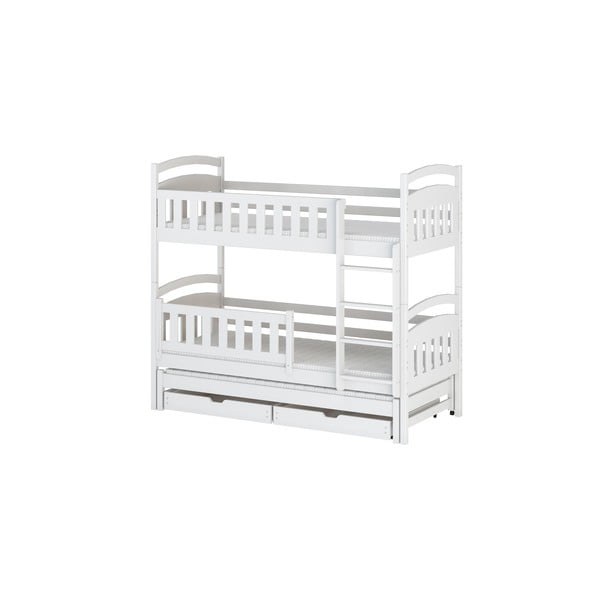Baltos spalvos dviaukštė lova su daiktadėže iš pušies medienos 90x200 cm Blanka - Lano Meble
