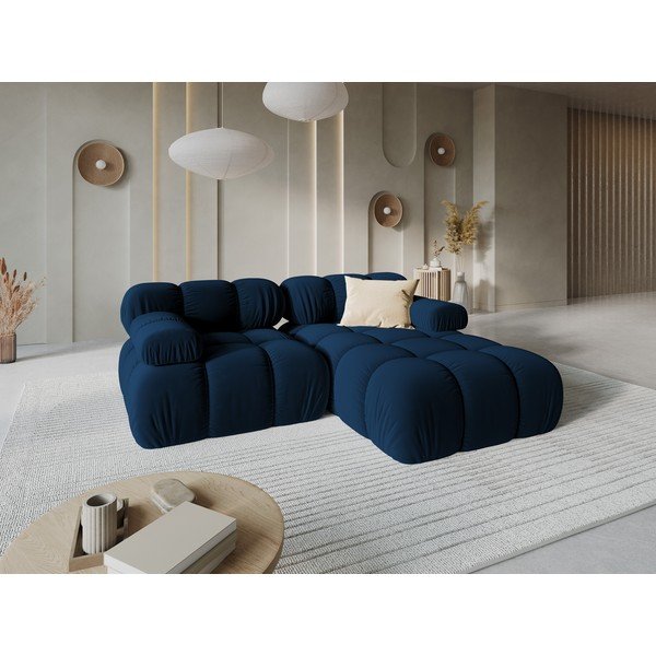 Kampinė sofa mėlynos spalvos iš velveto (su dešiniuoju kampu) Bellis – Micadoni Home-image-1
