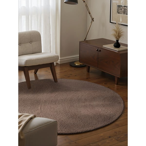 Rankų darbo taupe spalvos iš vilnos apvalios formos kilimas ø 150 cm Eleni Taupe – Hanse Home-image-1