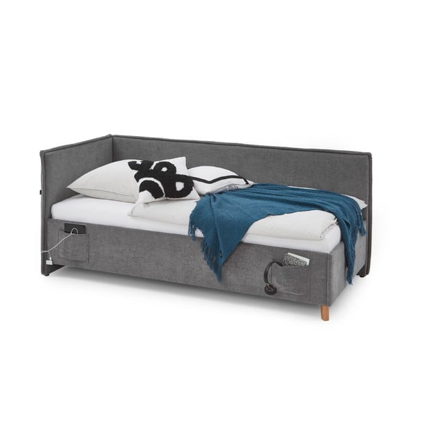 Pilkos spalvos kampinė iš audinio vaikiška lova su sandėliavimo vieta su lovos grotelėmis 140x200 cm Fun – Meise Möbel-image-3