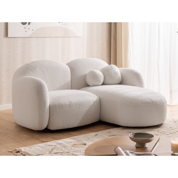 Kreminės spalvos kampinė sofa iš boucle (su dešiniuoju kampu/su gultu) Orbit – Ropez-image-4