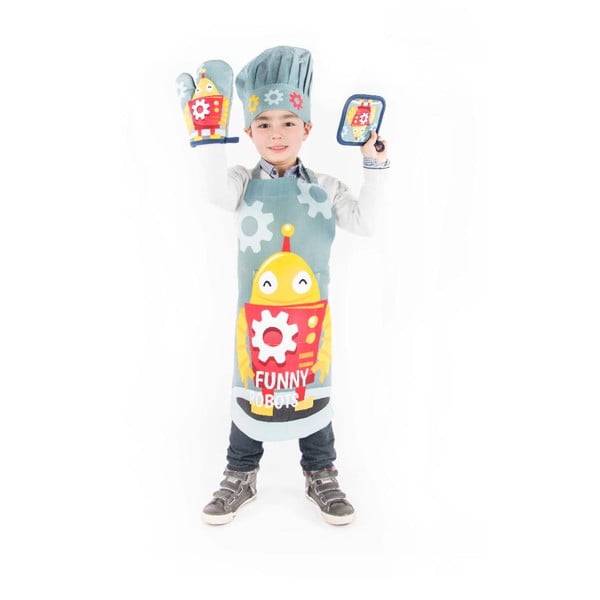 Medvilninis vaikiškas virtuvės rinkinys 4 vnt. Robot - Tiseco Home Studio