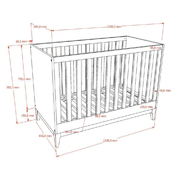 Tamsios natūralios spalvos vaikiška lovelė iš riešutmedžio reguliuojamas aukštis 60x120 cm Ilyas – Vipack-image-3
