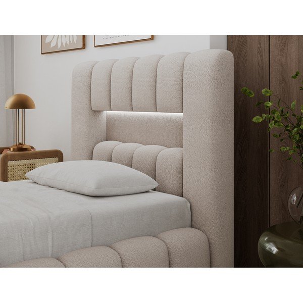 Smėlio spalvos viengulė lova audiniu dengta su sandėliavimo vieta su lovos grotelėmis 90x200 cm Lamica – ELTAP-image-3